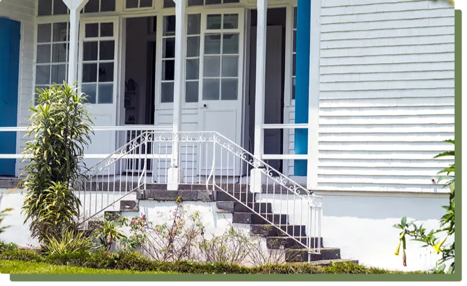 close-up shot on a concrete porch with stairs