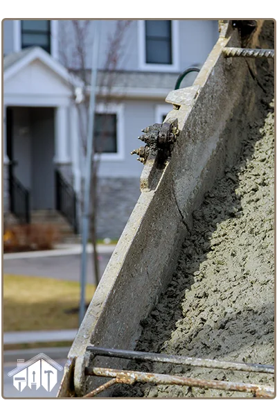 concrete pouring out of machine in suburban area similar to london ontario