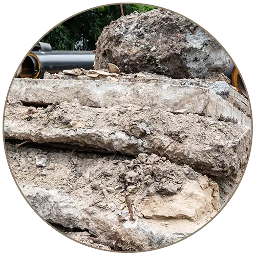 piled up demolished concrete slabs
