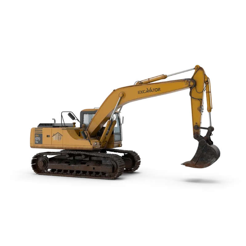 yellow excavator with the logo of milestone